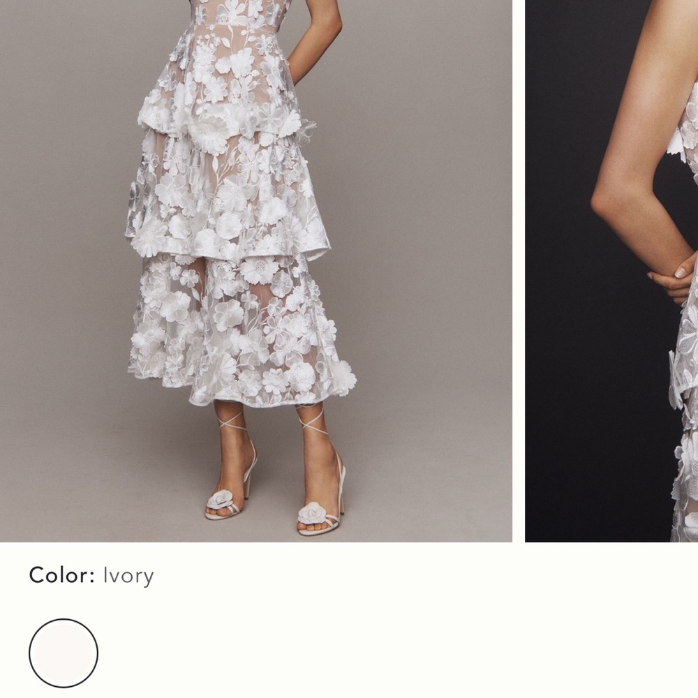 From Anthropologie Floral Applique Midi Dress in White and Nude - Picture 4 of 4